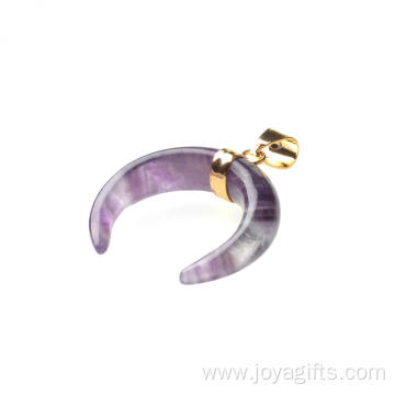 Natural Stone Amethyst Gold Ox Horn Pendant